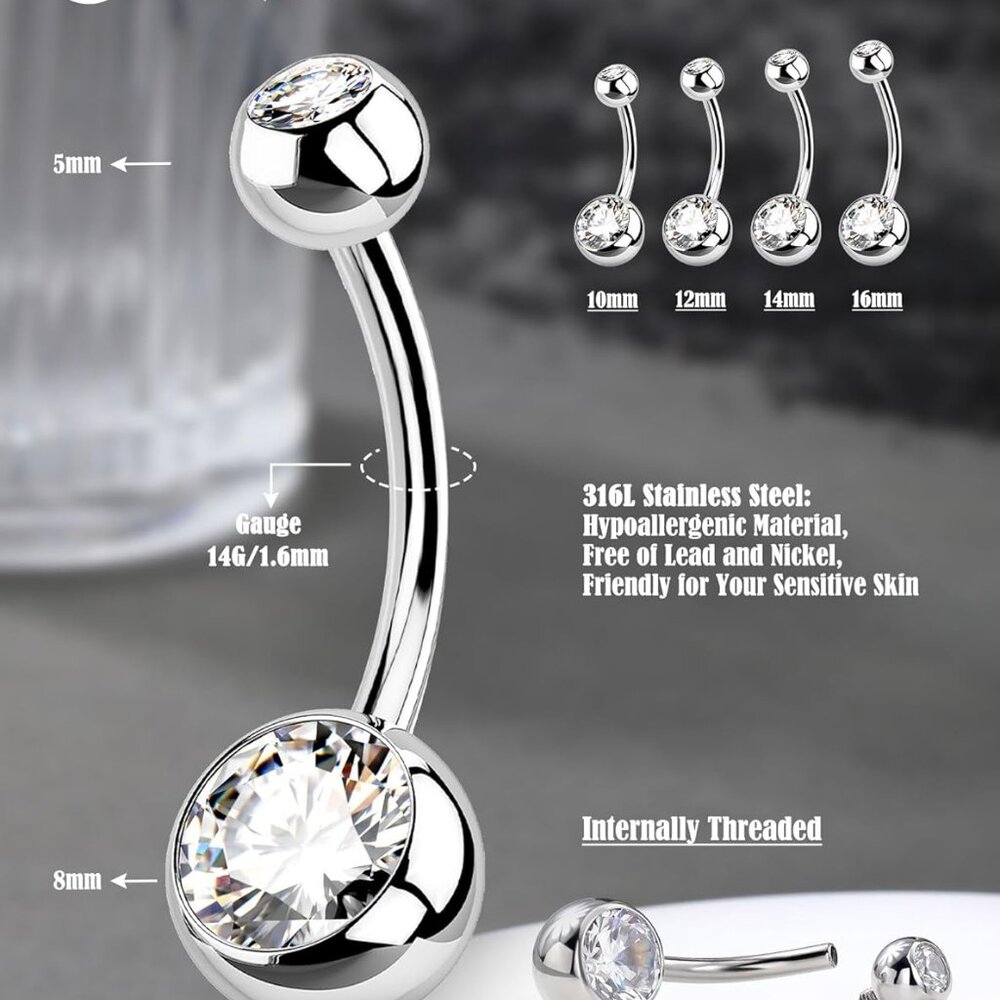 Durable Internally Threaded Belly Button Rings Wi… - image 7